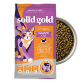 Solid Gold Indoor Dry Cat Food chicken kibble in bowl supports indoor meals