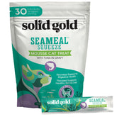 Solid Gold lickable tuna-seameal-tube; creamy texture for easy feeding.