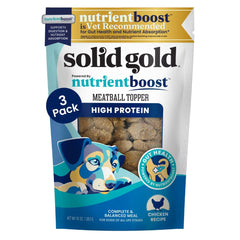 Solid Gold Meatball Topper chicken bites closeup showing protein-packed dog meals