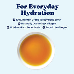Solid Gold turkey bone broth bowl served demonstrates aroma-rich topper for more appealing meals.