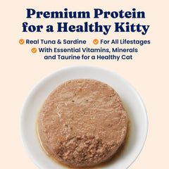 Solid Gold wet cat food pate serving bowl shows grain-free complete nutrition for indoor cats