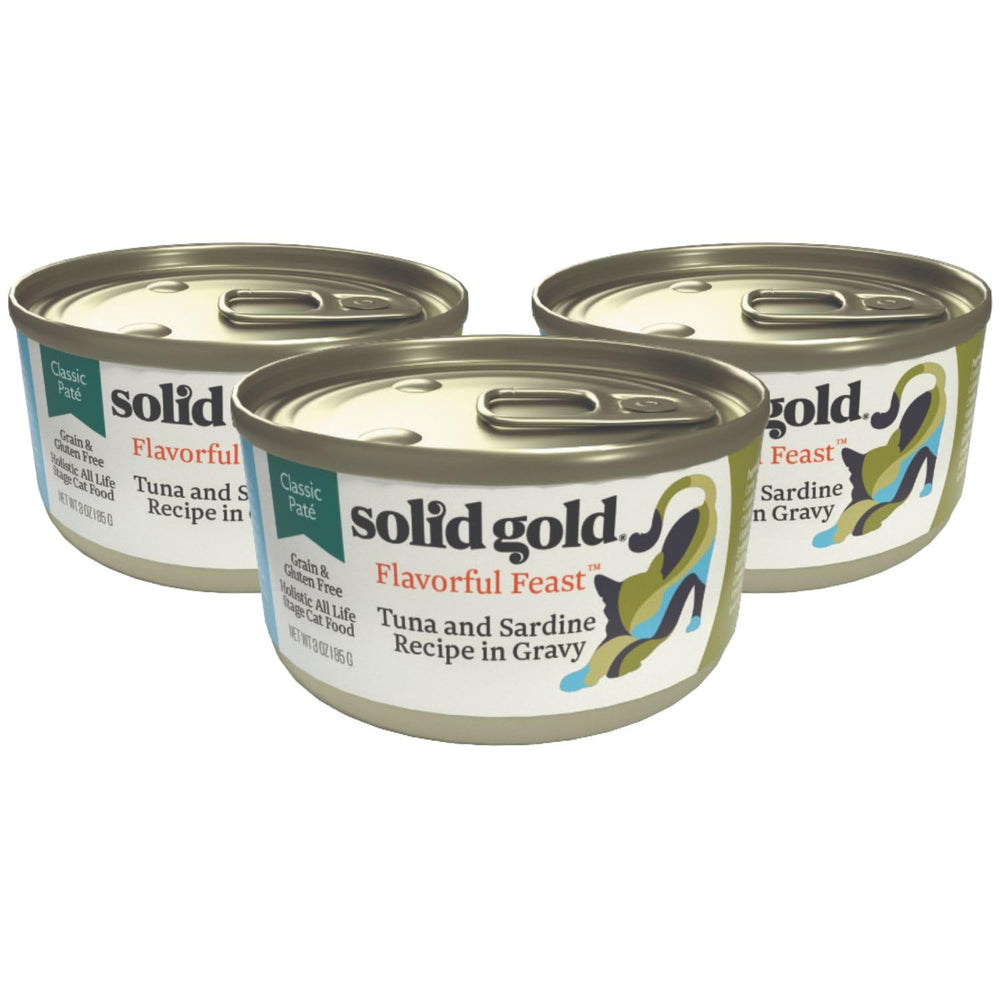 Solid Gold Wet Cat Food Pate tuna sardine bowl highlighting real protein for picky indoor cats