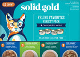 Solid Gold wet cat food variety pack front view showcases meal variety for cats.