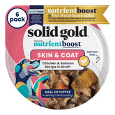 Solid Gold wet dog food topper cups with salmon chunks enhance flavor and coat health