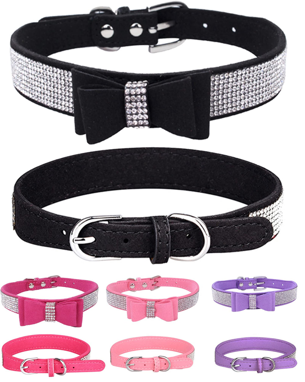 SOLMOONY Bling dog collar black close-up highlighting rhinestones for stylish walks