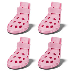 SOLOWINNER pink dog shoes on pavement shield paws from heat and provide comfort.