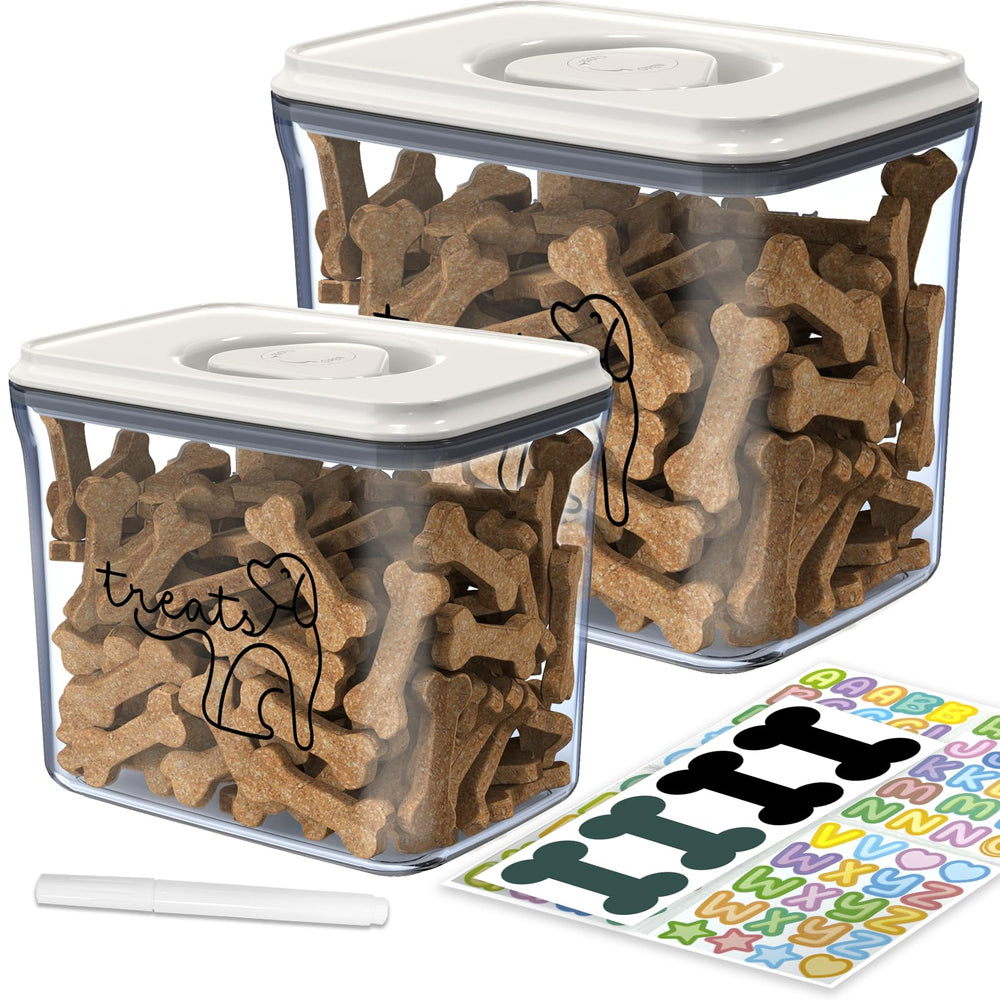 Somkaco 2-pack dog treat containers with airtight lid, 25oz, preserving freshness.