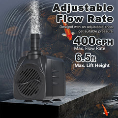 SongLong submersible pump with 6.5ft lift powering pond water circulation.