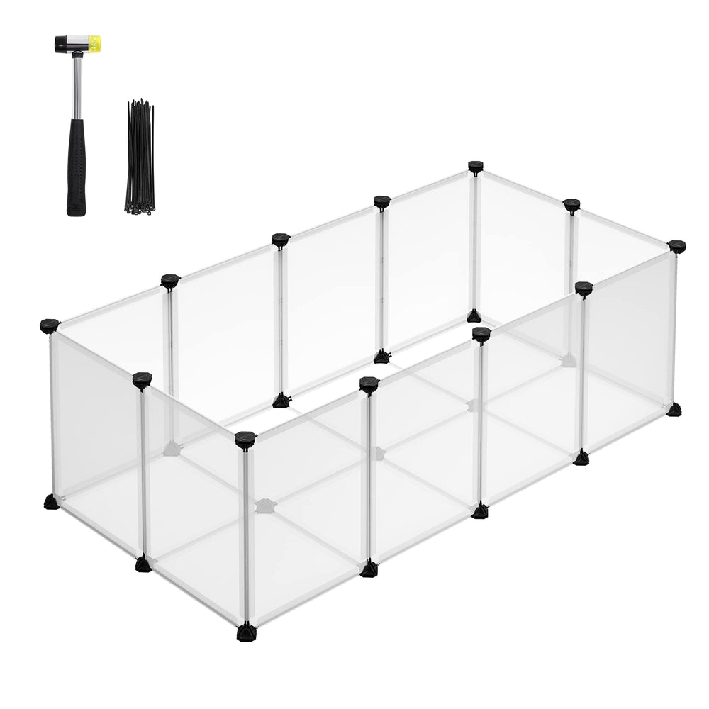 Songmics 20-panel playpen assembly with mallet enables quick, secure setup.