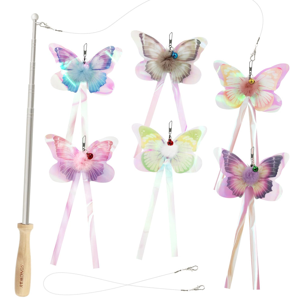 Songway Cat Wand with retractable wood handle for extended interactive play.