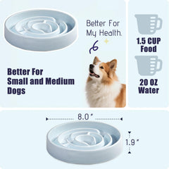 Soniuong Ceramic Slow Feeder Bowl blue maze-pattern demonstrates slow eating design.