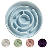 Soniuong Ceramic Slow Feeder Bowl blue side view shows a stable base for mess-free meals.