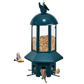Sorflife squirrel-proof feeder in blue, front view showing six feeding ports for birds.