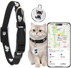 sotfkd cat tracke collar on a cat collar enables quick location tracking on the go.