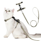 Sovarin cat harness olive green front view for outdoor walks.