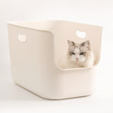 SpaceTime extra large litter box front view showing high sides for anti-splash containment