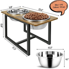 Spacnom rustic brown stand with two bowls complements large-breed meals with a warm look.