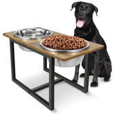 Spacnom elevated dog bowl stand during assembly shows easy setup and sturdy design for convenient feeding.