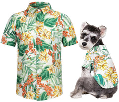 Spajoy Hawaii dog shirt floral design close-up for stylish vacation-ready look.