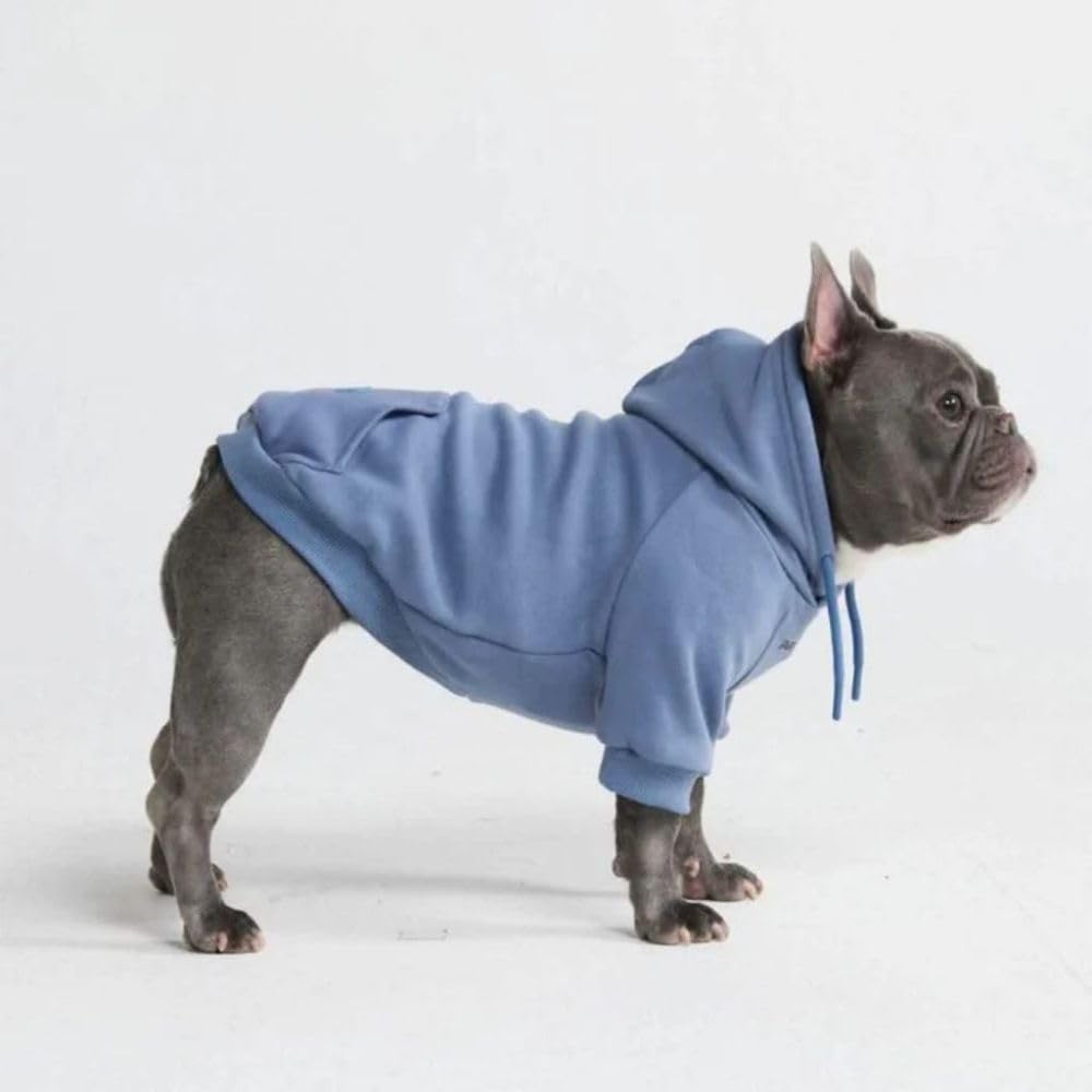 Spark Paws dog hoodie front view in slate blue for stylish warmth