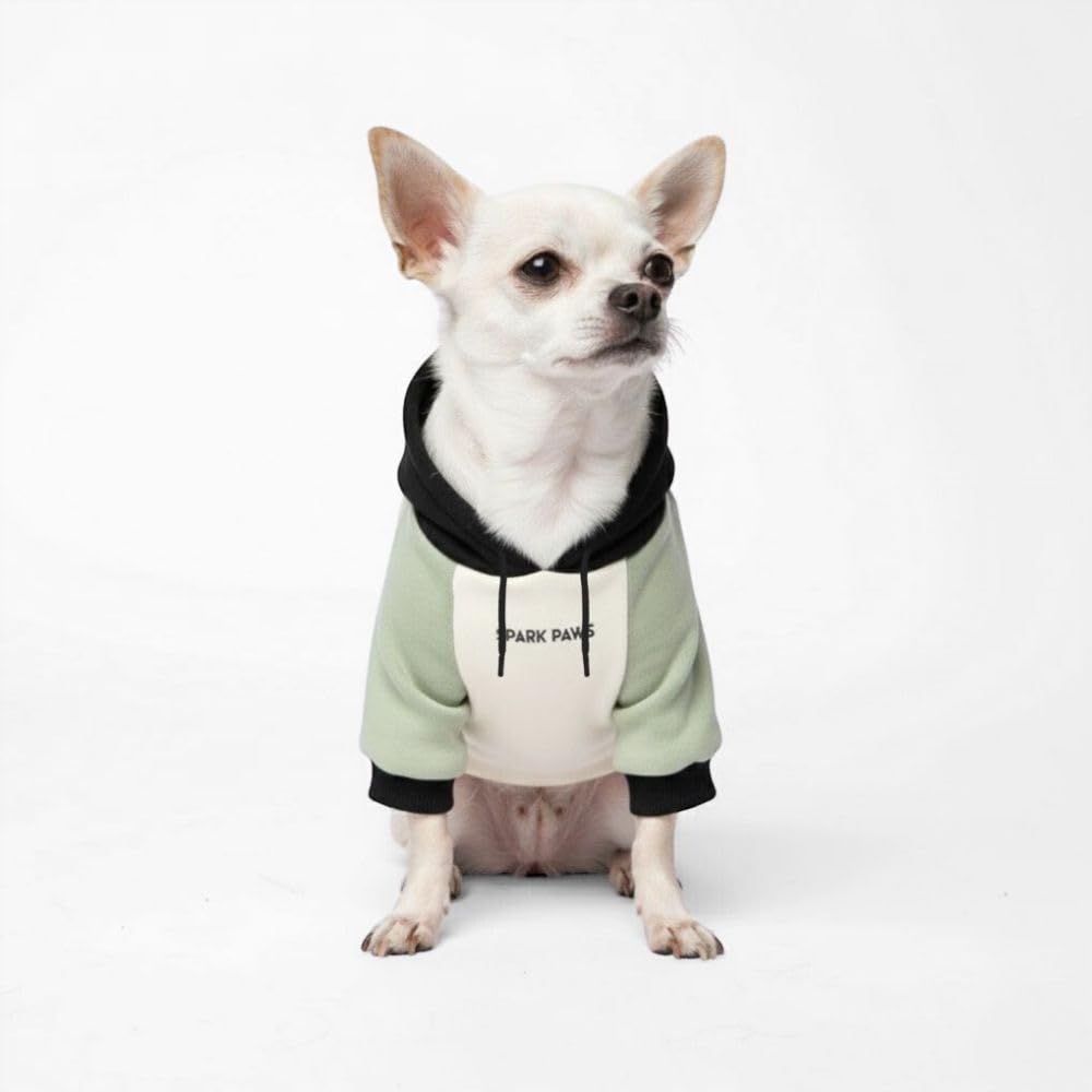 Spark Paws dog hoodie olive cream back view highlights flexible butter-stretch fabric