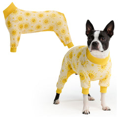 Spark Paws Sunshine M dog pajama front view with ultra-soft 4-way stretch fabric