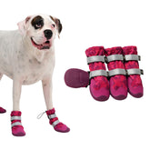 Spark Paws pink camo dog shoes close-up shows secure-fit design for active hikes.