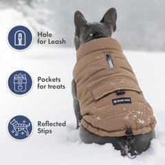 Spark Paws dog winter jacket adjustable back toggle highlights customizable fit