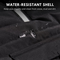 Spark Paws dog winter jacket closeup fleece emphasizes plush interior warmth and comfort.