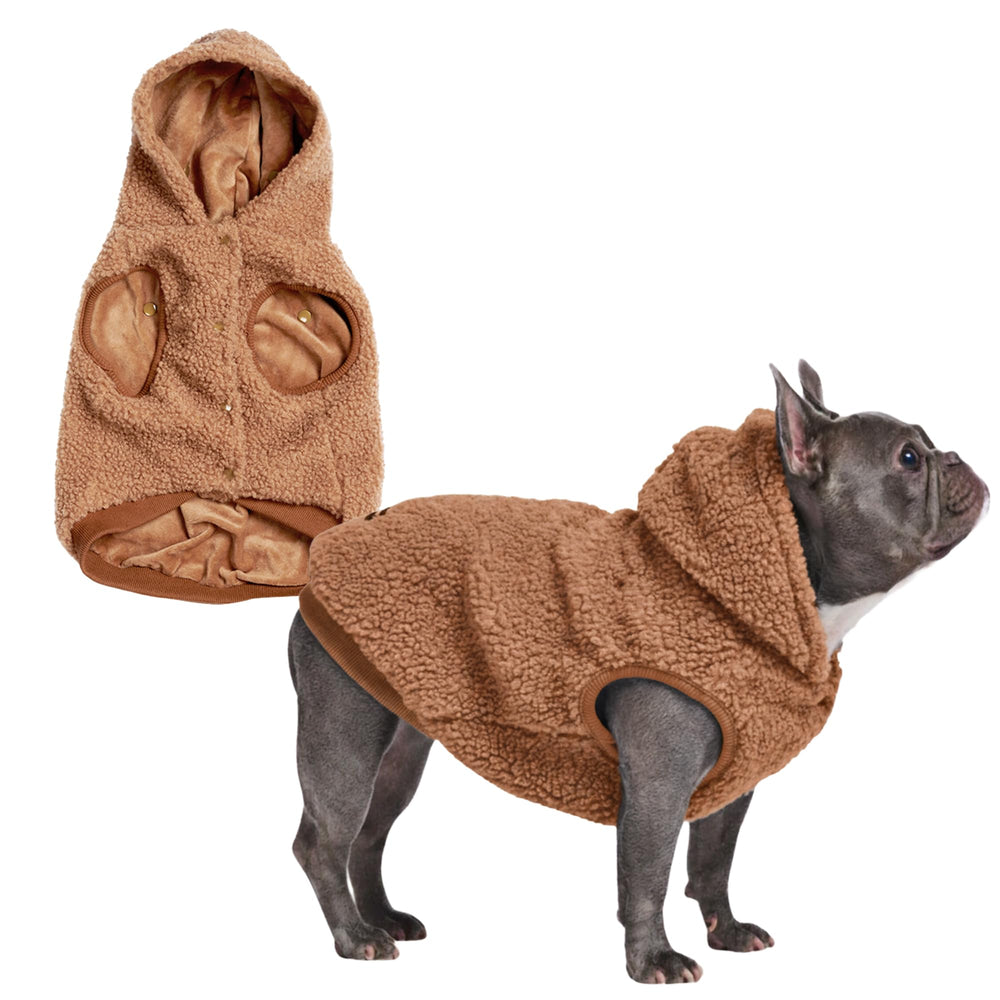 Spark Paws fleece dog jacket outside plush fabric keeps dogs warm during winter strolls.