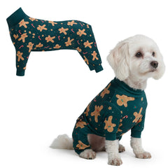 Spark Paws Gingerbread Man pajama front view shows ultra-soft fabric for cozy dogs