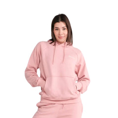 Spark Paws Human Hoodie dusty pink side view highlights raglan sleeves and adjustable warmth.