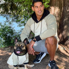 Spark Paws Human Hoodie olive cream XL side profile highlighting relaxed fit for casual outings