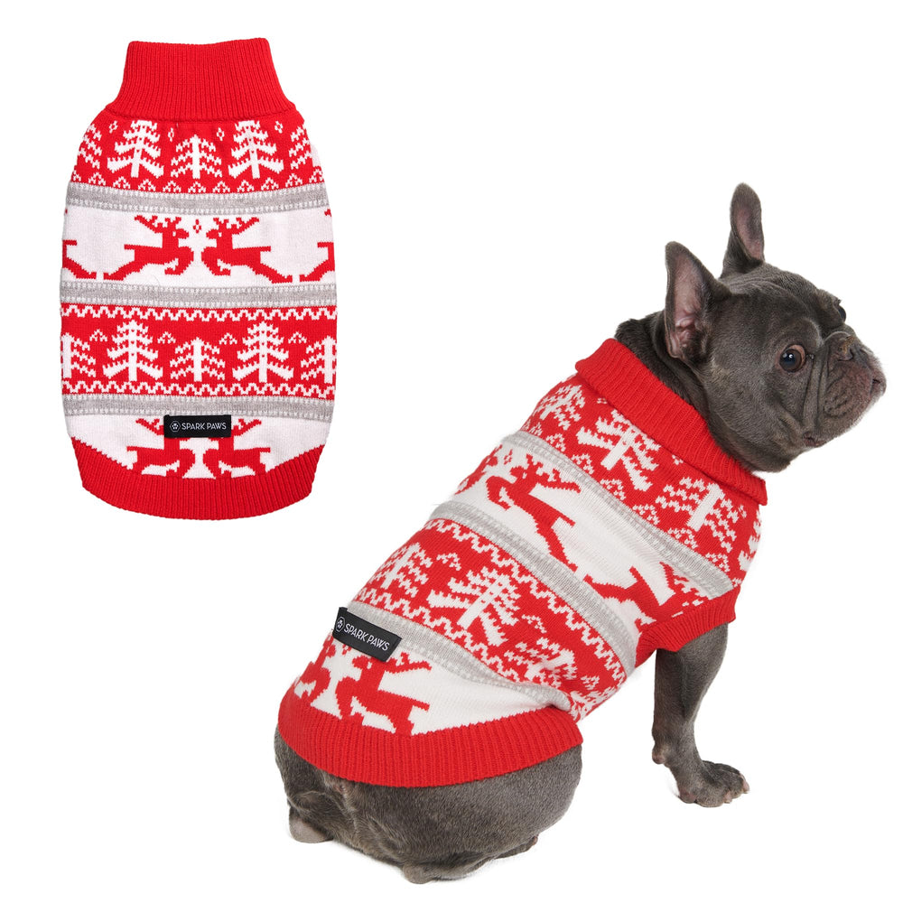 Spark Paws Winter Wonderland Sweater front view shows snug holiday warmth for dogs.