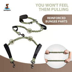 SparklyPets dual-dog leash with four foam-padded handles for comfort.