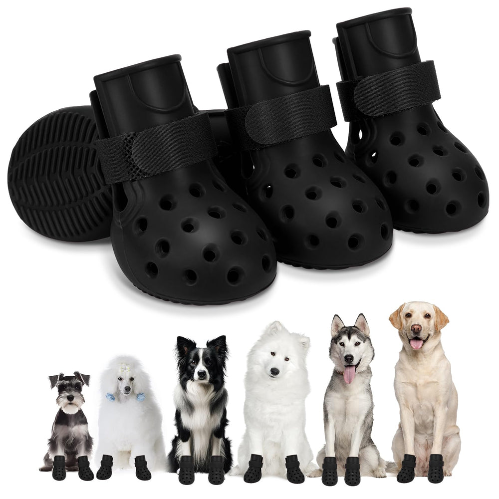 SparkleToppers dog shoes side view in black show non-slip waterproof design for wet surfaces