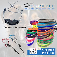 Surefit strap waterproofed for dirt, water, and easy cleaning by Sparky Pet Co