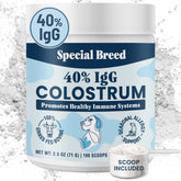 Special Breed 40% IgG colostrum bottle for dogs supporting immune health.