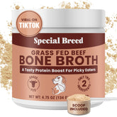 Special Breed bone broth powder packaging highlighting grass-fed beef broth for pets, a flavorful topper