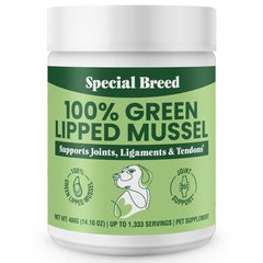 Special Breed Green Lipped Mussel Powder bottle demonstrates natural joint support