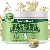 Special Breed green-lipped mussel powder bottle close-up for natural joint support