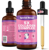 Special Breed Premium Collagen for Dogs bottle shows joint support and a glossy coat.