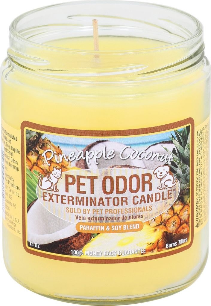 Specialty Pet Products Pineapple Coconut candle in a 13-oz jar provides tropical ambiance and odor masking.