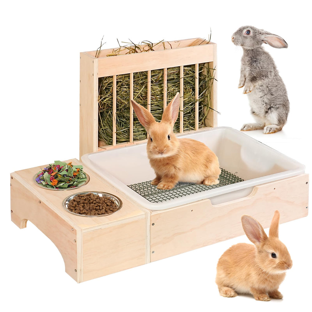 SPEETH 3-in-1 extralarge rabbit hay feeder-litter box reduces waste with a clean, tidy setup.
