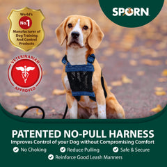 Sporn Mesh No-Pull Harness chest strap close-up in blue for secure control