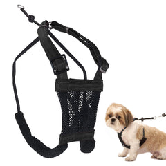 Sporn No Pull Harness for small dogs, black mesh close-up showing padded chest comfort.