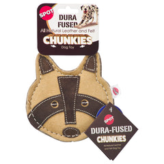 SPOT Dura-Fused Chunkies Raccoon front view shows durable leather-chew for aggressive chewers