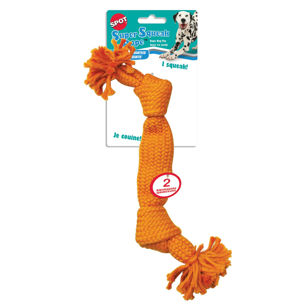 Spot Super Squeak Rope with two squeakers for interactive fetch and tug workouts