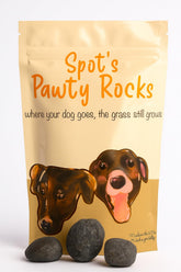 Spots Pawty Rocks in-bowl closeup reduces lawn burns