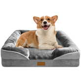 Spotted Play orthopedic dog bed side view highlights supportive foam for joint comfort.